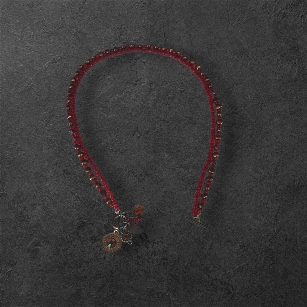 Chic Red Beaded Necklace with Charms